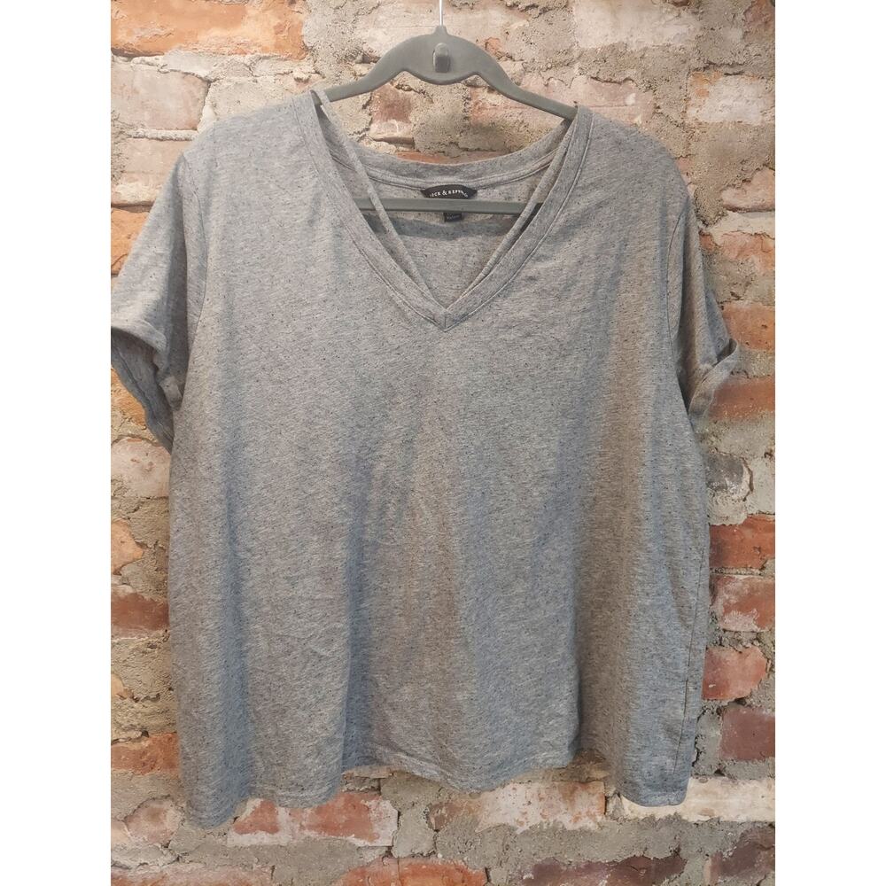 Rock & Republic Womens T-Shirt XXL Gray V Neck Short Sleeve Casual Relaxed Fit